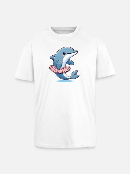 Balletic Dolphin: Graceful Waves - Unisex Oversized Heavyweight T-shirt - white