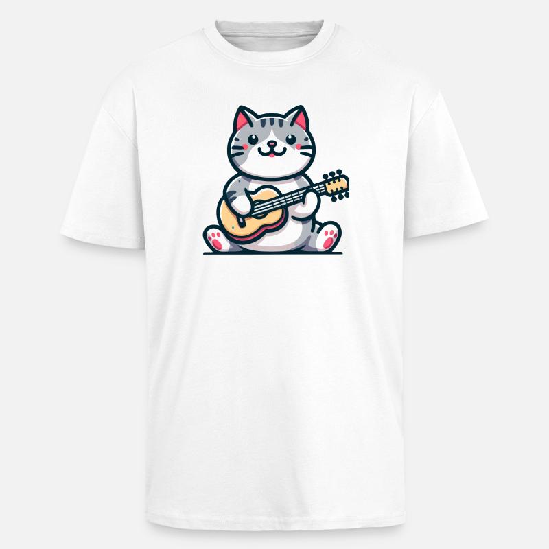 Die Gitarre klimpernde Katze - Oversized Heavyweight Unisex T-Shirt - Weiß