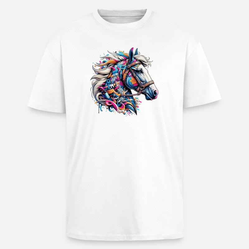 Pferd - Oversized Heavyweight Unisex T-Shirt - Weiß