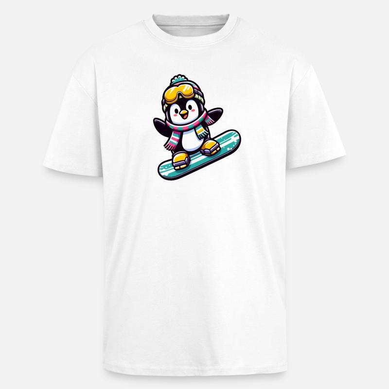 Snowboard Star: Der gleitende Pinguin - Oversized Heavyweight Unisex T-Shirt - Weiß