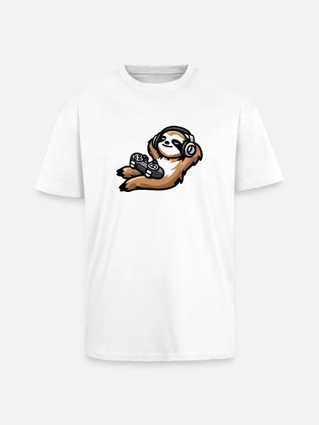 Game On Sloth: The Chill Gamer - Unisex Oversized Heavyweight T-shirt - white