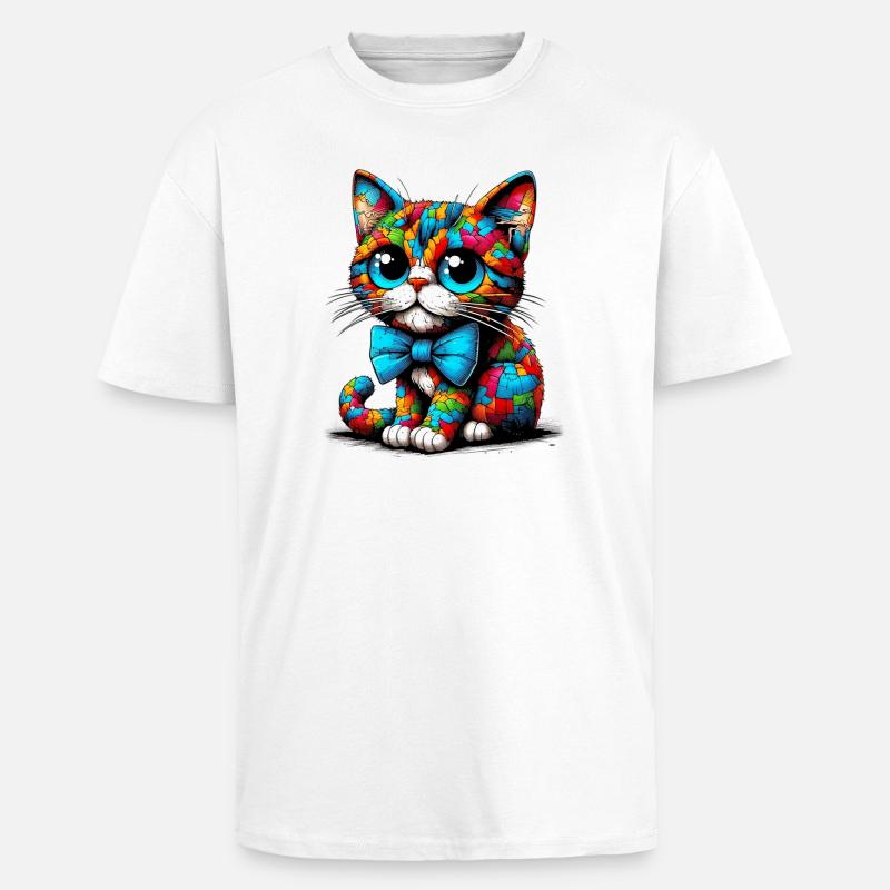 Katze mit Fliege - Oversized Heavyweight Unisex T-Shirt - Weiß