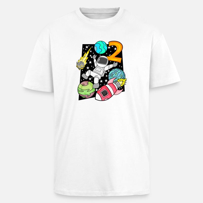 2 Anniversaire Garçon Astronaute - T-shirt unisexe oversize épais - blanc