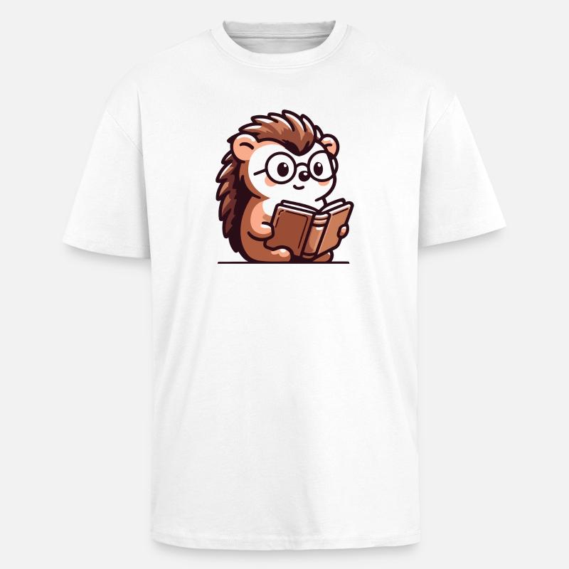 Bookish Hedgehog: The Tiny Scholar - Unisex Oversized Heavyweight T-shirt - white