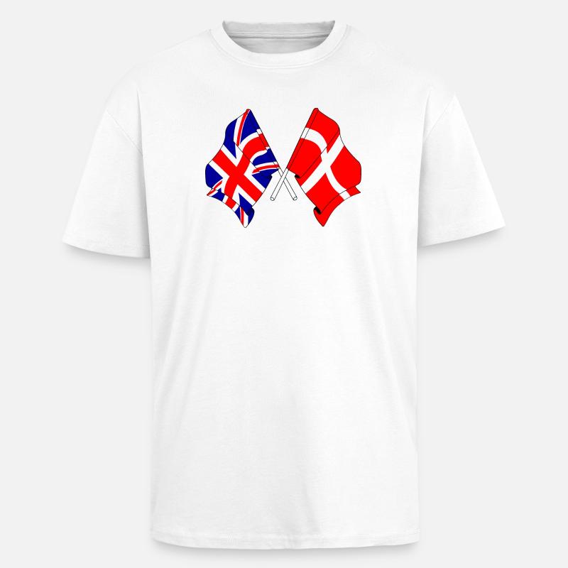 Drapeau de l’Angleterre, drapeau du Danemark - T-shirt unisexe oversize épais - blanc