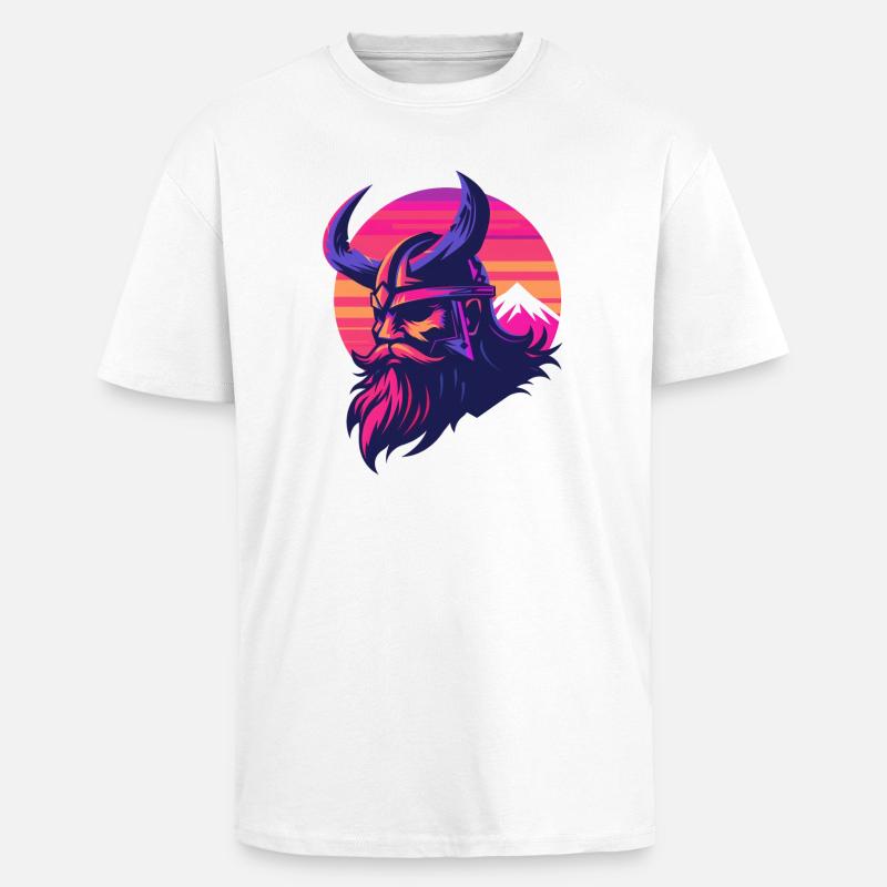 Wikinger Synthwave 3 - Oversized Heavyweight Unisex T-Shirt - Weiß