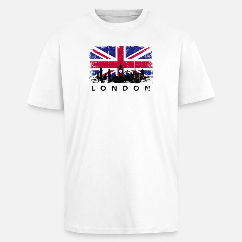 Silhouette de l’Union Jack Skyline - T-shirt unisexe oversize épais - blanc