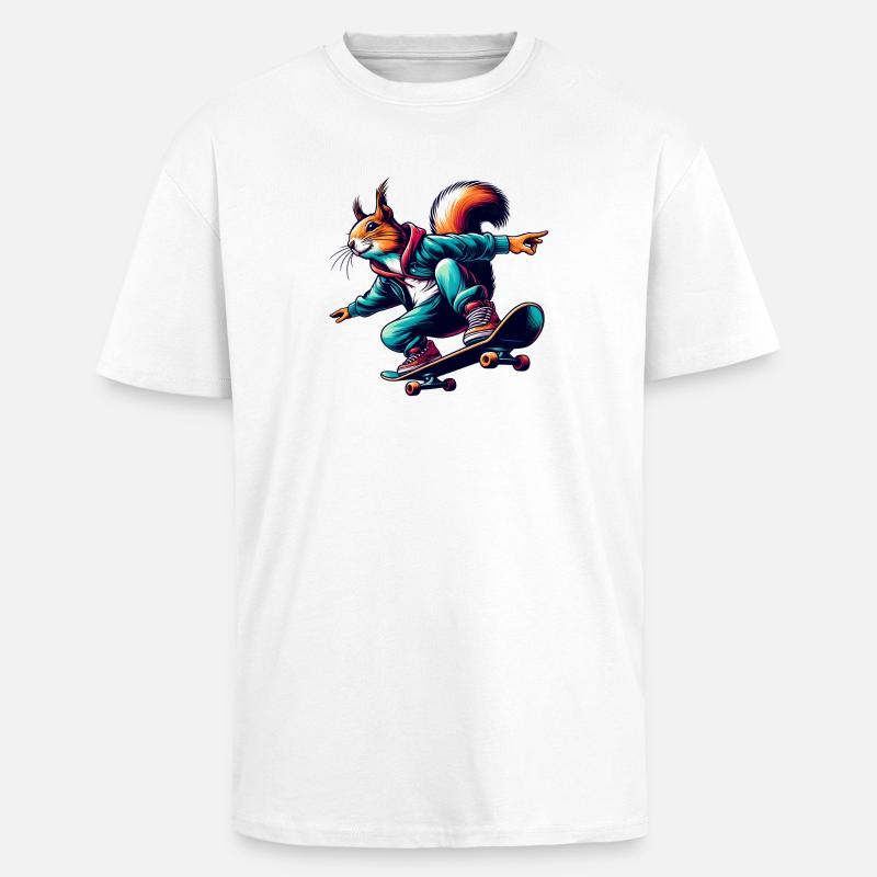 Écureuil cool sur un skateboard - T-shirt unisexe oversize épais - blanc