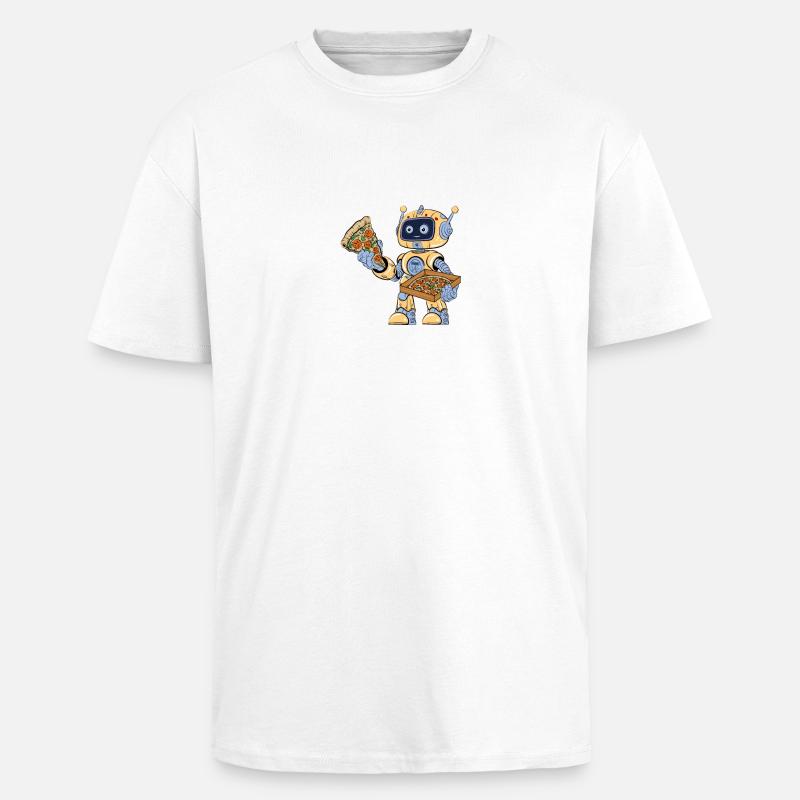 Robot eats pizza - Unisex Oversized Heavyweight T-shirt - white
