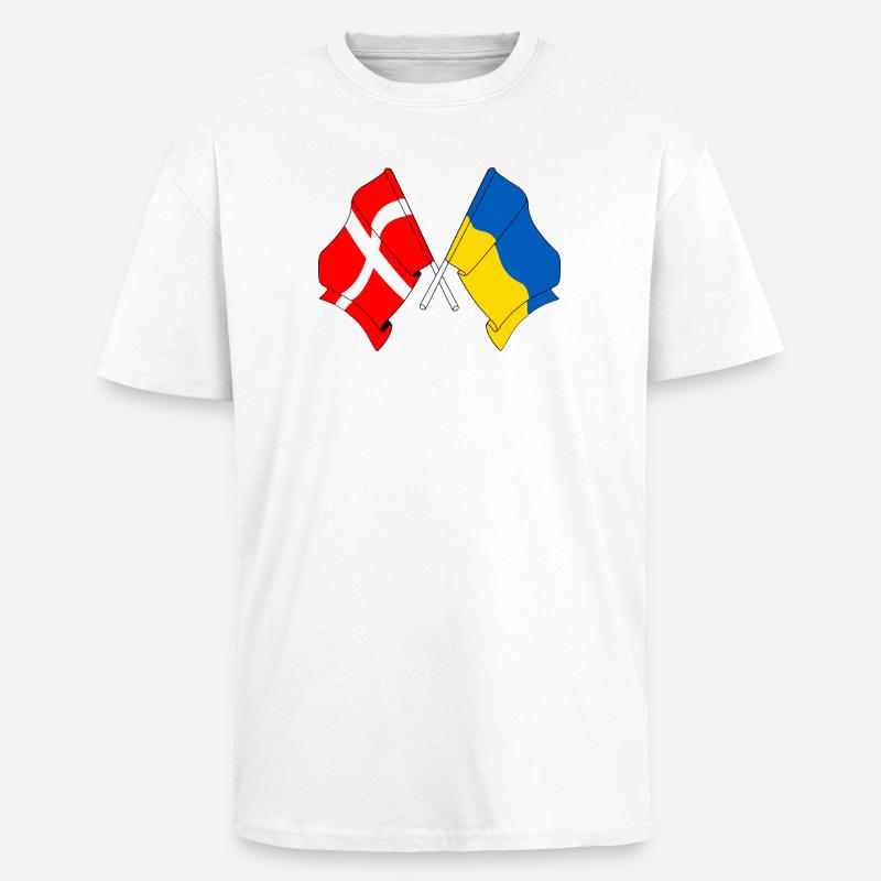 Drapeau Danemark, drapeau Ukraine - T-shirt unisexe oversize épais - blanc