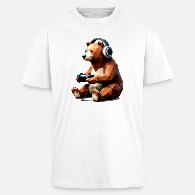 Gaming Bear with Headset & Controller - Unisex Oversized Heavyweight T-shirt - white