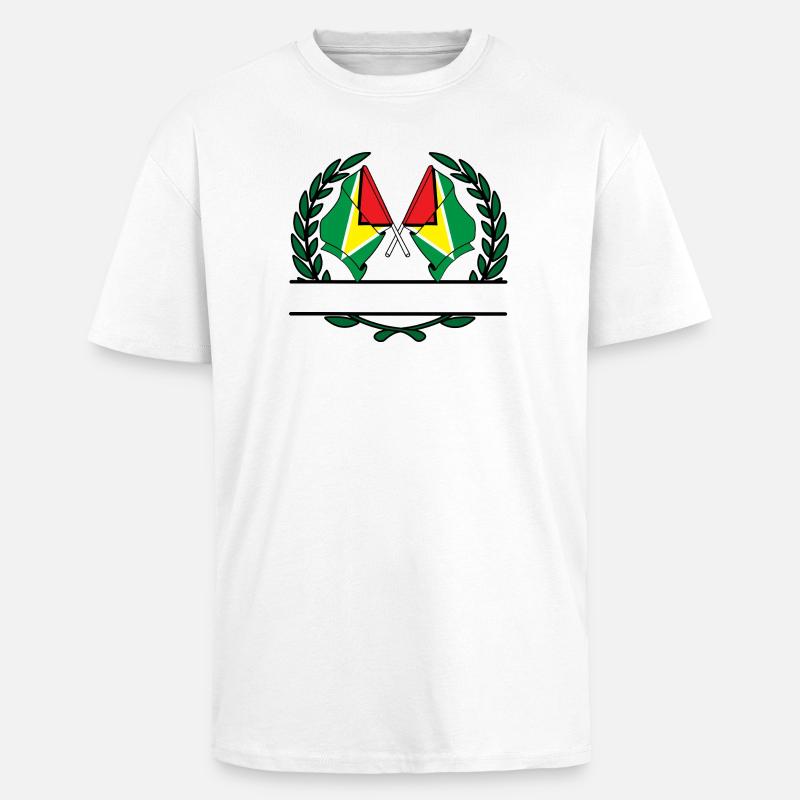 Drapeaux, bannière, couronne de laurier, Guyane - T-shirt unisexe oversize épais - blanc