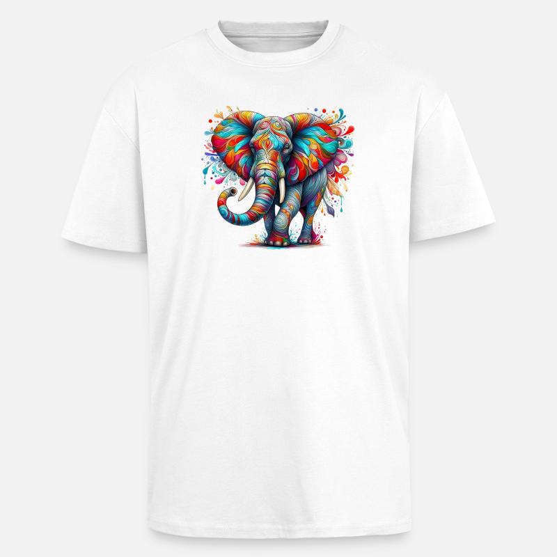 Elefant - Oversized Heavyweight Unisex T-Shirt - Weiß