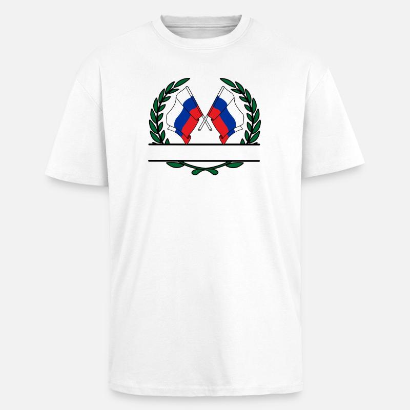 Drapeaux Russie couronne de laurier bannière - T-shirt unisexe oversize épais - blanc