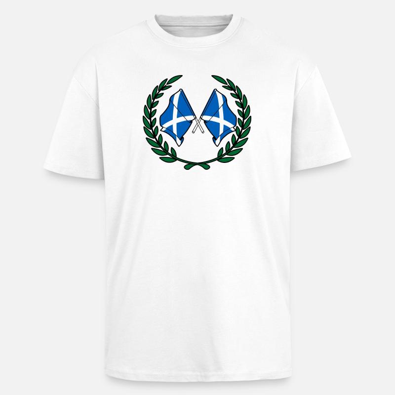 Drapeaux Ecosse en couronne de laurier - T-shirt unisexe oversize épais - blanc