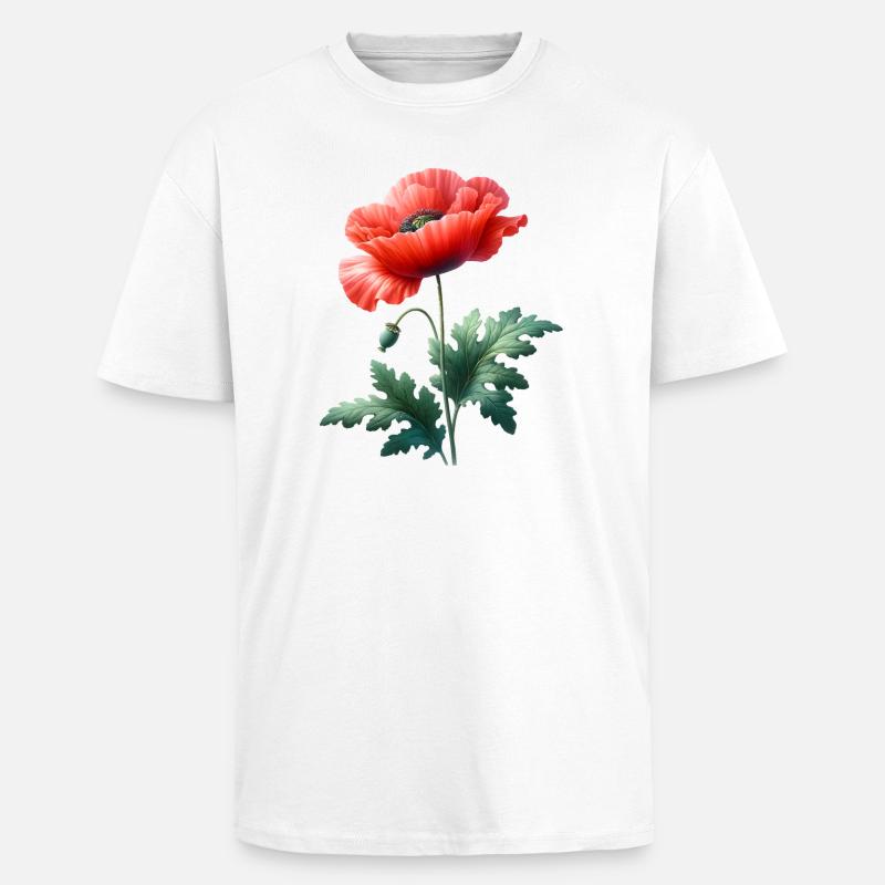 Mohnblumenmotiv: Eine leuchtend rote Mohnblume - Oversized Heavyweight Unisex T-Shirt - Weiß