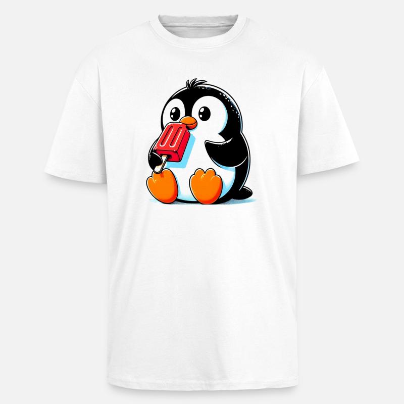 Pinguin isst ein Eis am Stiel - Oversized Heavyweight Unisex T-Shirt - Weiß