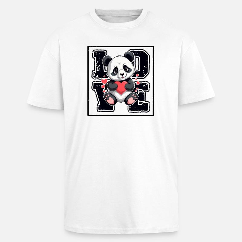 Panda Liebe - Oversized Heavyweight Unisex T-Shirt - Weiß