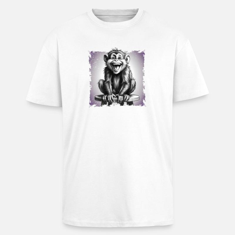 Affe lachend sitzt auf Hocker - Oversized Heavyweight Unisex T-Shirt - Weiß