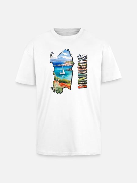 Akvarell kart over Sardinia - Unisex oversized t-skjorte i kraftig kvalitet - hvit