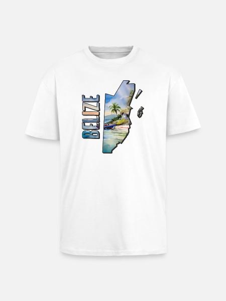 Carte à l’aquarelle Belize - T-shirt unisexe oversize épais - blanc