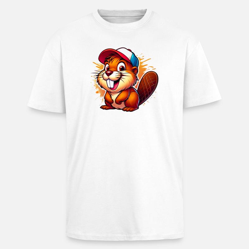 Biber mit Baseballkappe - Oversized Heavyweight Unisex T-Shirt - Weiß