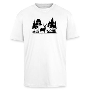 Silhouette motif - a majestic deer - Unisex Oversized Heavyweight T-shirt - white - Front - Alina (178cm) & Michal (187cm)