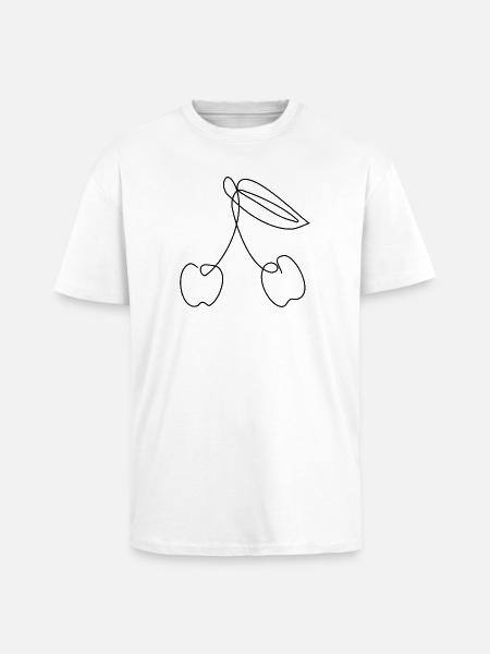 LINE ART KIRSEBÆRKIRSEBÆR SOMMERFRUGTER - Unisex oversized heavyweight t-shirt - hvid