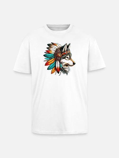 American Indian Wolf American Redskin - Unisex Oversized Heavyweight T-shirt - white