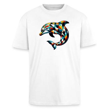 Harlequin Dolphin - Unisex Oversized Heavyweight T-shirt - white - Front - Alina (178cm) & Michal (187cm)
