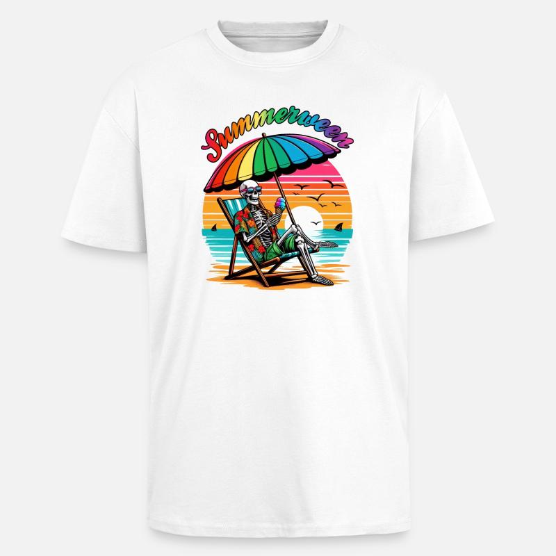 Summerween Skeleton : se détendre en été - T-shirt unisexe oversize épais - blanc
