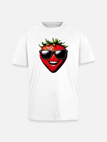 Strawberry with Sunglasses - Unisex Oversized Heavyweight T-shirt - white