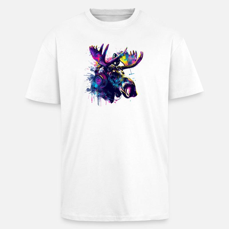 Elch Elche Elchkopf mit Kopfhörer - Oversized Heavyweight Unisex T-Shirt - Weiß