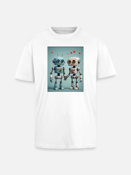Robot Couple - Unisex Oversized Heavyweight T-shirt - white