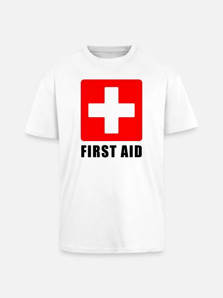 First Aid Medical Cross Safety Sign Vector Icon - Unisex Oversized Heavyweight T-shirt - white