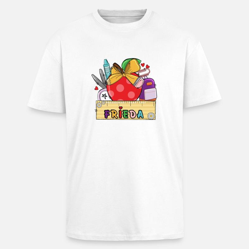 Personalisierte Schultasche mit Name Frieda - Oversized Heavyweight Unisex T-Shirt - Weiß