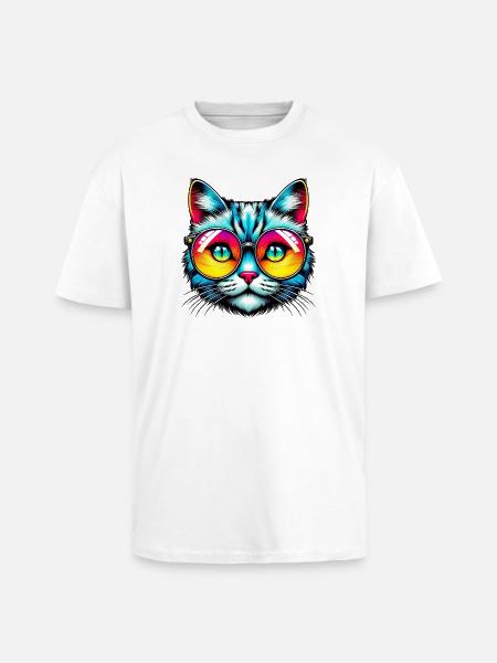 Puss with sunglasses - Unisex Oversized Heavyweight T-shirt - white