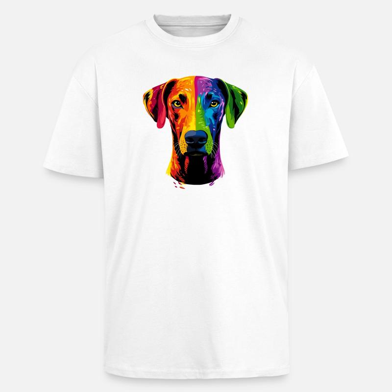 Rhodesian Ridgeback Popart Regenbogen Bunt Hunde - Oversized Heavyweight Unisex T-Shirt - Weiß