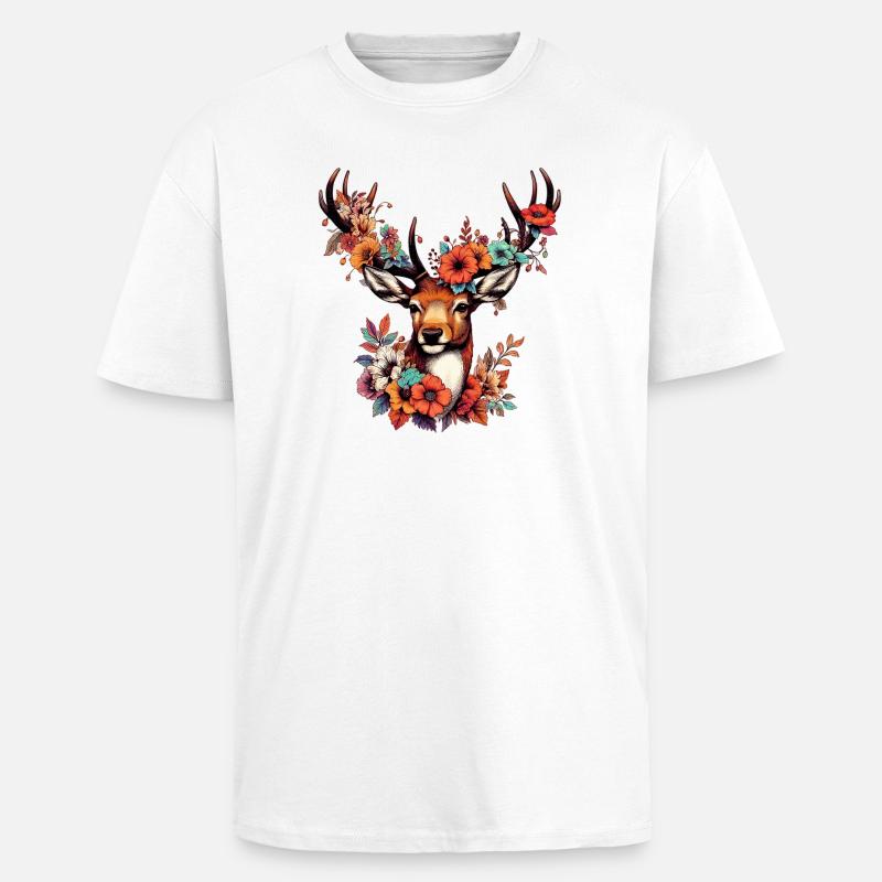 Hirsch mit Blumen - Oversized Heavyweight Unisex T-Shirt - Weiß