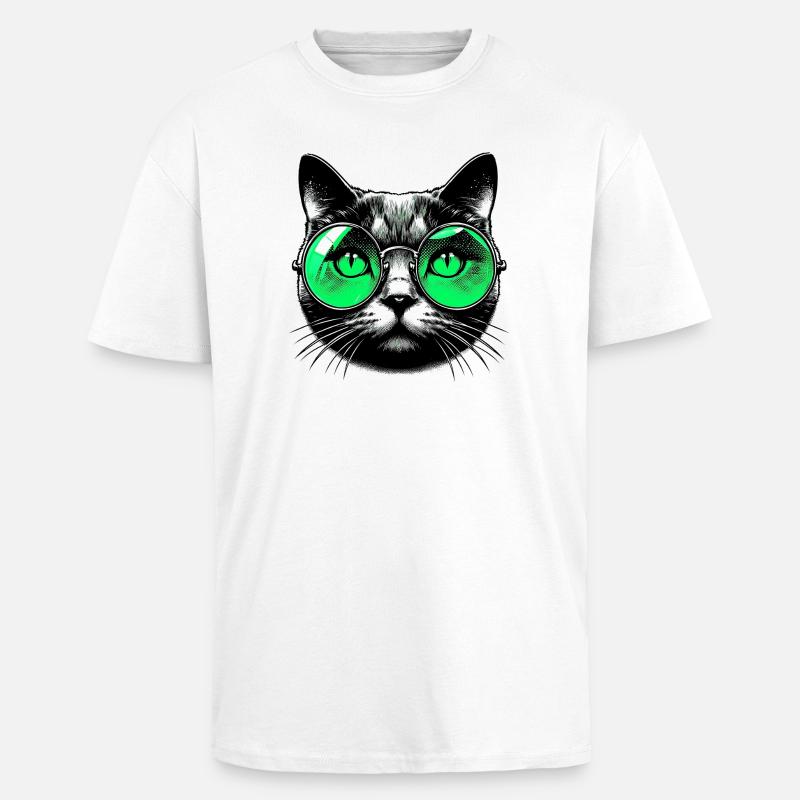 Le Chat avec des lunettes - T-shirt unisexe oversize épais - blanc