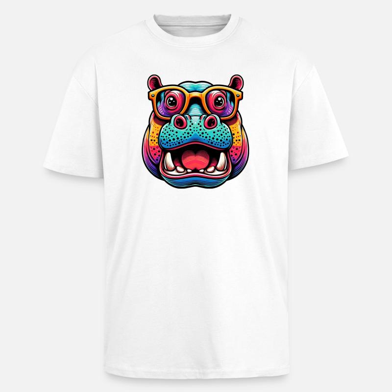 Nilpferd mit Brille - Oversized Heavyweight Unisex T-Shirt - Weiß