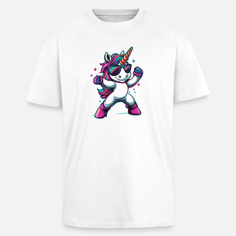 Cooles dabbendes Einhorn mit Sonnenbrille - Oversized Heavyweight Unisex T-Shirt - Weiß
