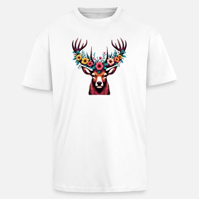 Hirsch mit Blumen - Oversized Heavyweight Unisex T-Shirt - Weiß