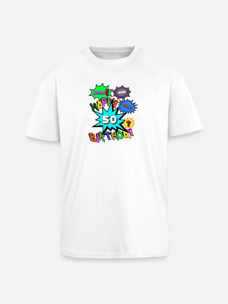 50-års fødselsdag,50 år,Tillykke med fødselsdagen Comic (25) - Unisex oversized heavyweight t-shirt - hvid