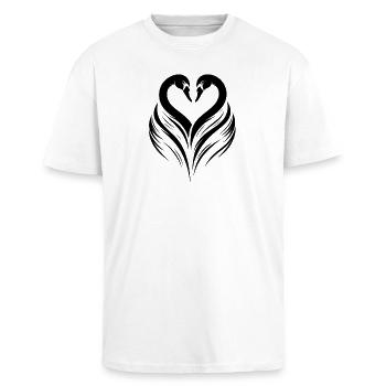 Schwanenherz Silhouette - Oversized Heavyweight Unisex T-Shirt - Weiß - Vorne - Alina (178cm) & Michal (187cm)