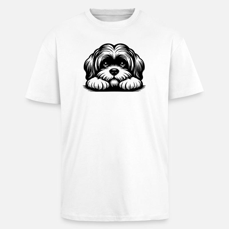 Lhasa Apso Head with Paws - Unisex Oversized Heavyweight T-shirt - white
