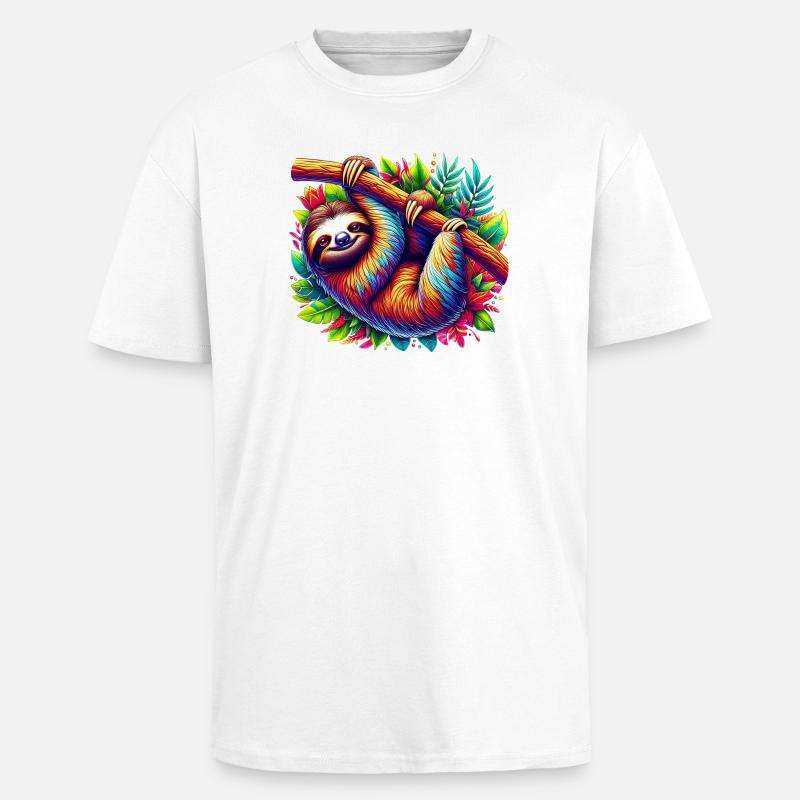 Faultier - Oversized Heavyweight Unisex T-Shirt - Weiß