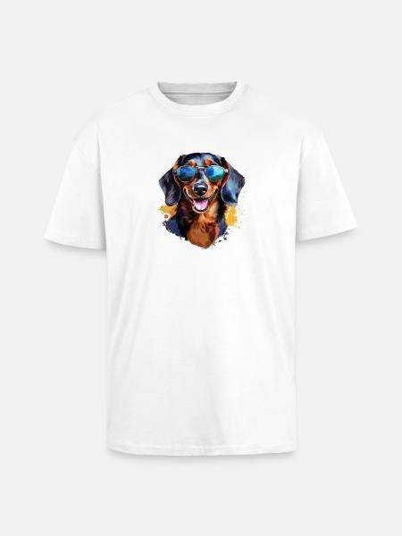 Dachshund with sunglasses - Unisex Oversized Heavyweight T-shirt - white