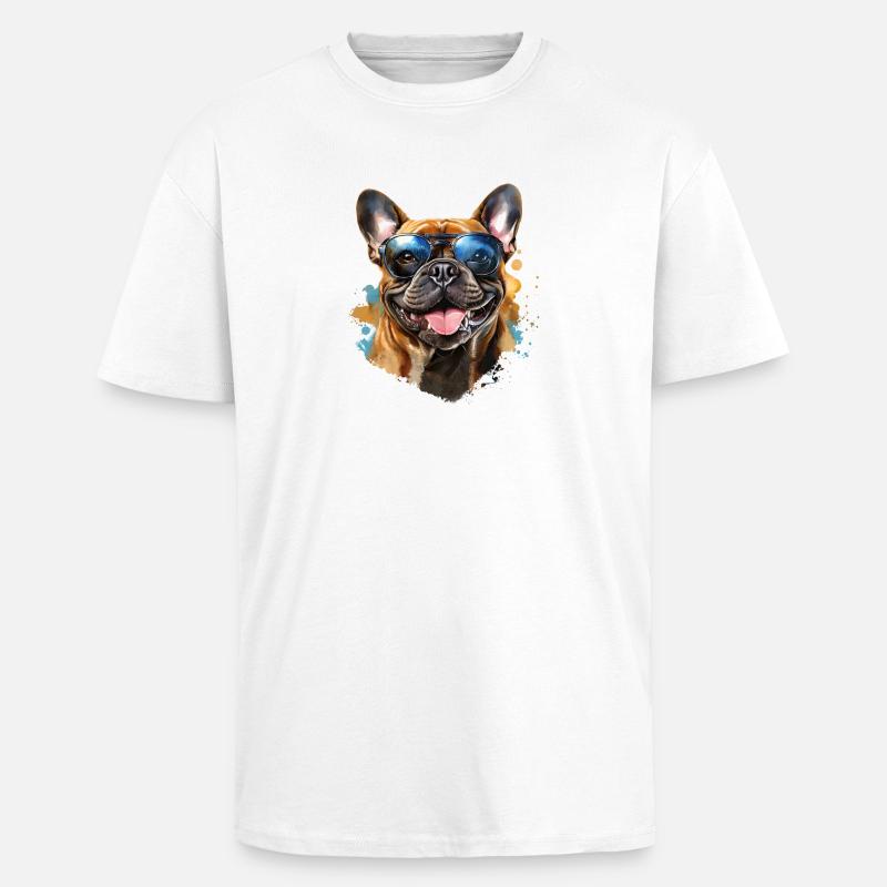 Frenchie avec lunettes de soleil - T-shirt unisexe oversize épais - blanc