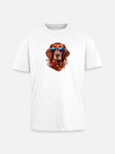 Irish Setter with Sunglasses - Unisex Oversized Heavyweight T-shirt - white